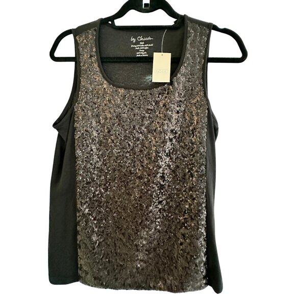 Chico's Tops - Chico’s Shimmer Glimmer Sequin Tank Top Black NWT Size 0